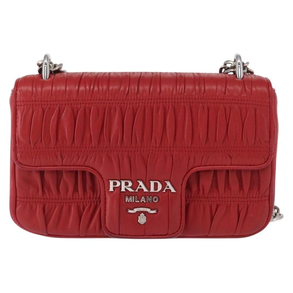 Prada Leather Chain Nappa Goful Shoulder Bag Red